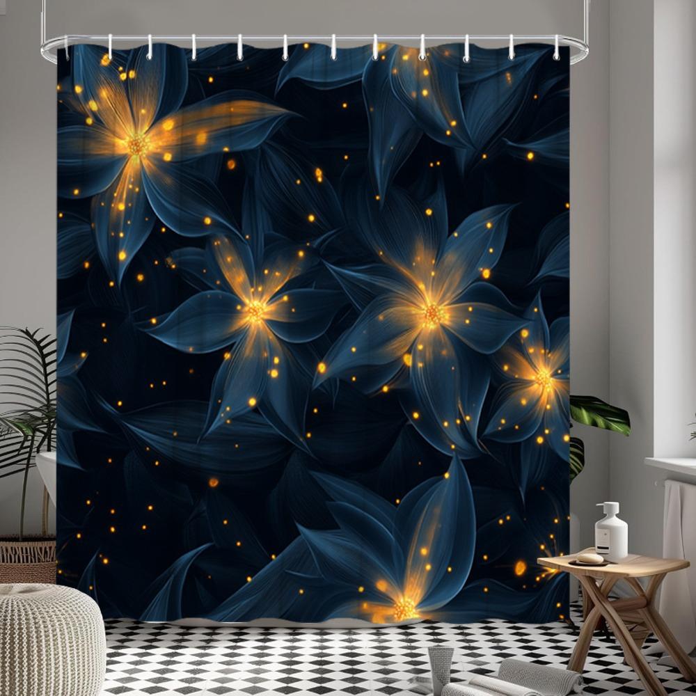 Blue Starry Sky Flower-Like Night Sky Shower Curtain Washable Dirt-Resistant Shower Head Waterproof Polyester Bath Curtain W60H190(CM)-1 Pcs