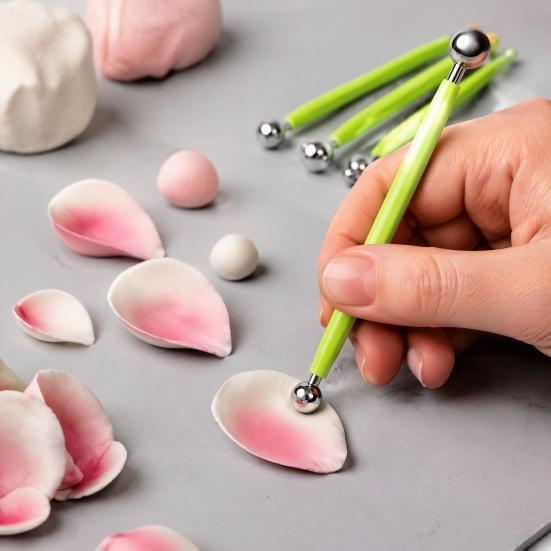Art Craft Shaping Supplies 4Pcs Polymer Clay Tool Set, Sculpting Stick with Stainless Steel Ball Rods Ball, 4 Size DIY Fondant Pottery Modeling Tools
