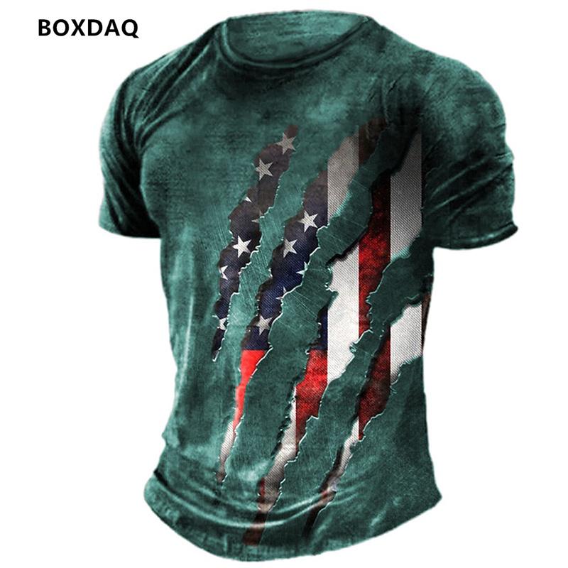 

Short Sleeve Street Style America Flag Men T-Shirts Summer 3D Print O-Neck Oversized 5XL