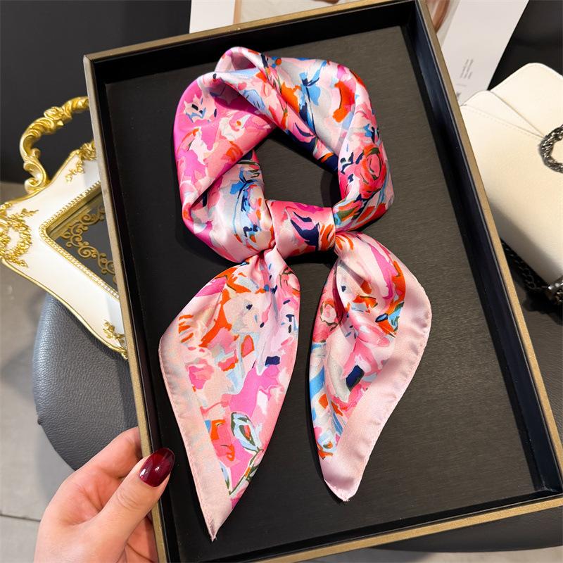 New Printed Square Scarves Women's Satin Scarf Spring and Summer Floral Bandana Small Neckties Hairbands Bags Foulard Shawl