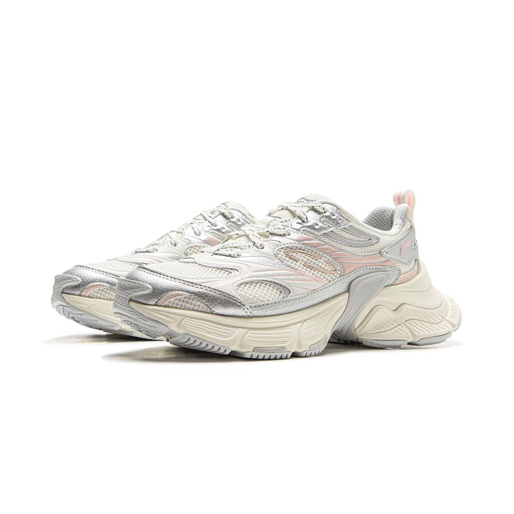 New LiNing Star Shock Absorbers Slip Resistant, Abrasion Resistant, Breathable Low Top Chunky Sneakers Women's White Silver AGCV110-3