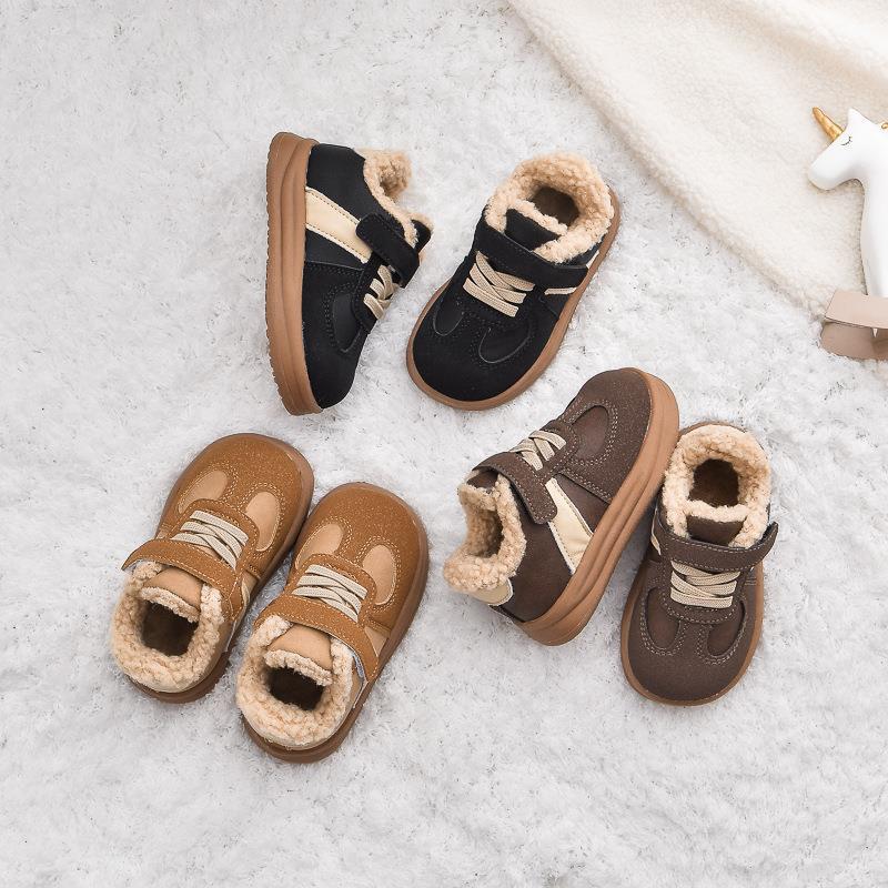 Kids' Fleece-lined Skate Shoes 2025: Boys' & Girls' Fashionable Autumn/Winter Lambswool & Cotton Casual Footwear