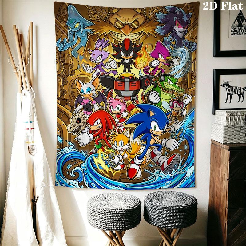 Hedgehog Sonic Thrust Wall Hanging Printed Fabric Blanket Decorative Tapestries for Bedroom Living Room Home Decor
