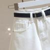 Women's 2025 Summer White High-Waisted Frayed Hem Denim Shorts - Loose, Slimming, Trendy Wide-Leg Hot Pants