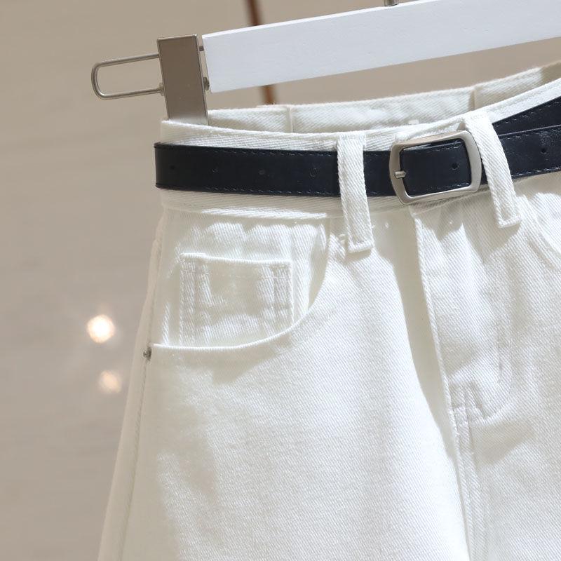 Women's 2025 Summer White High-Waisted Frayed Hem Denim Shorts - Loose, Slimming, Trendy Wide-Leg Hot Pants