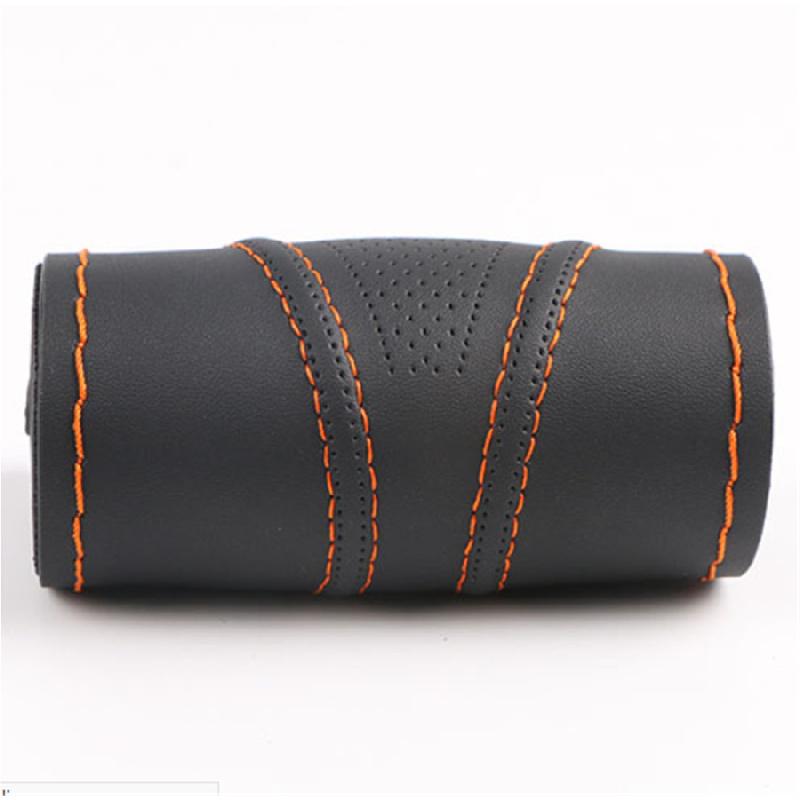 

Black+Orange Anti-Slip Leather 38Cm Universal Car Steering Wheel Cover Protector