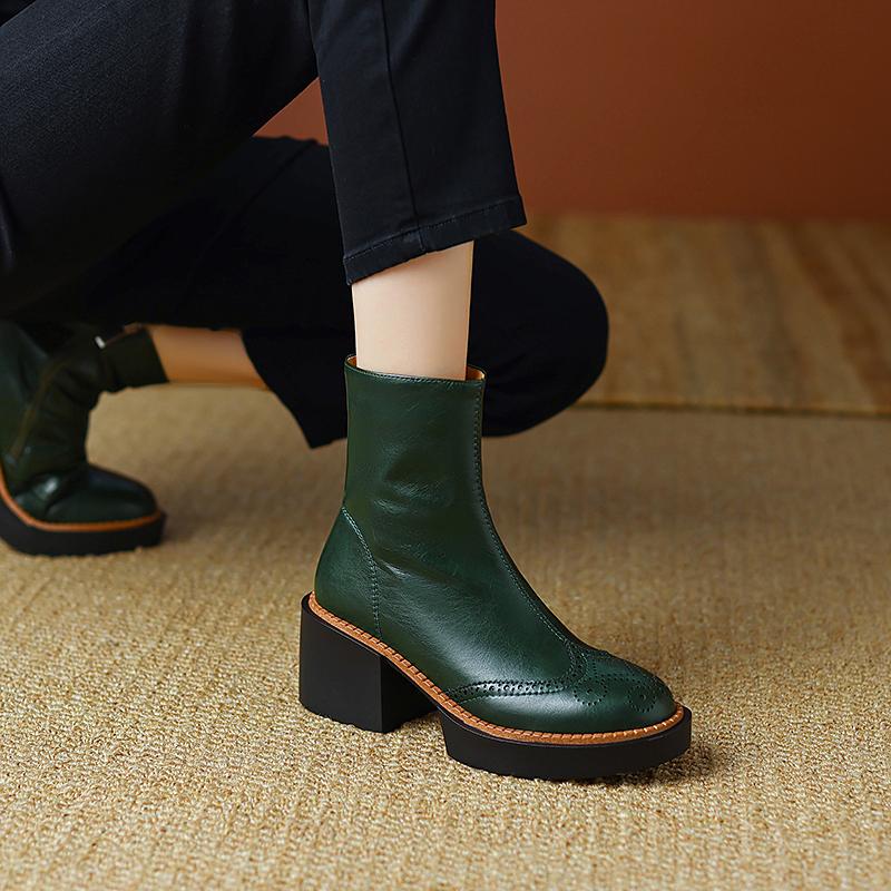 Fashion Autumn Winter Women Boots Round Toe Chunky Heel Women Shoes Solid Ankle Boots Platform Shoes Retro Bullock Chelsea Boots