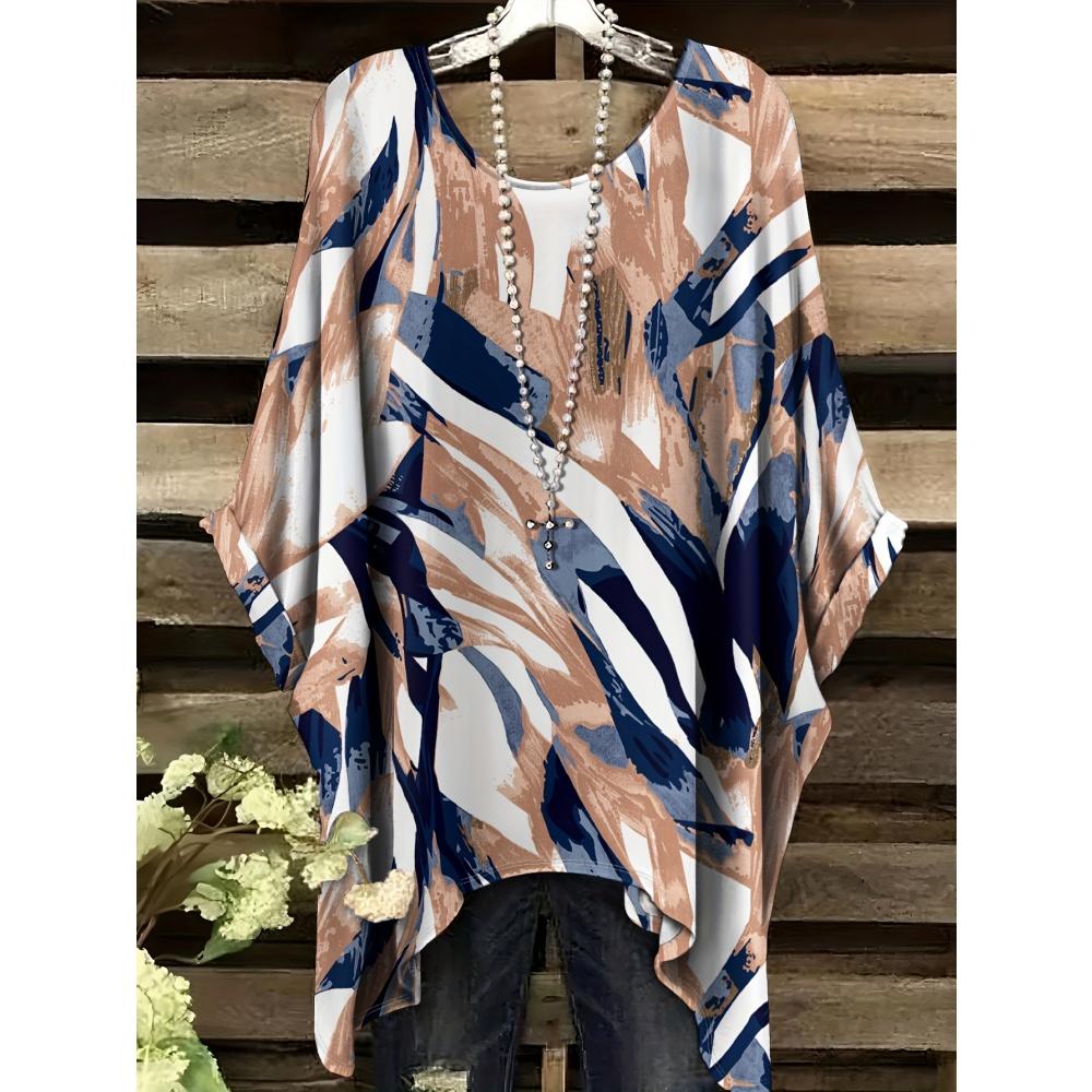 Women's Stripe 3D Print Gradient T-Shirt Casual Fashion Vacation Tops Female Irregular Hem O-Neck Short Sleeve Women's Clothes