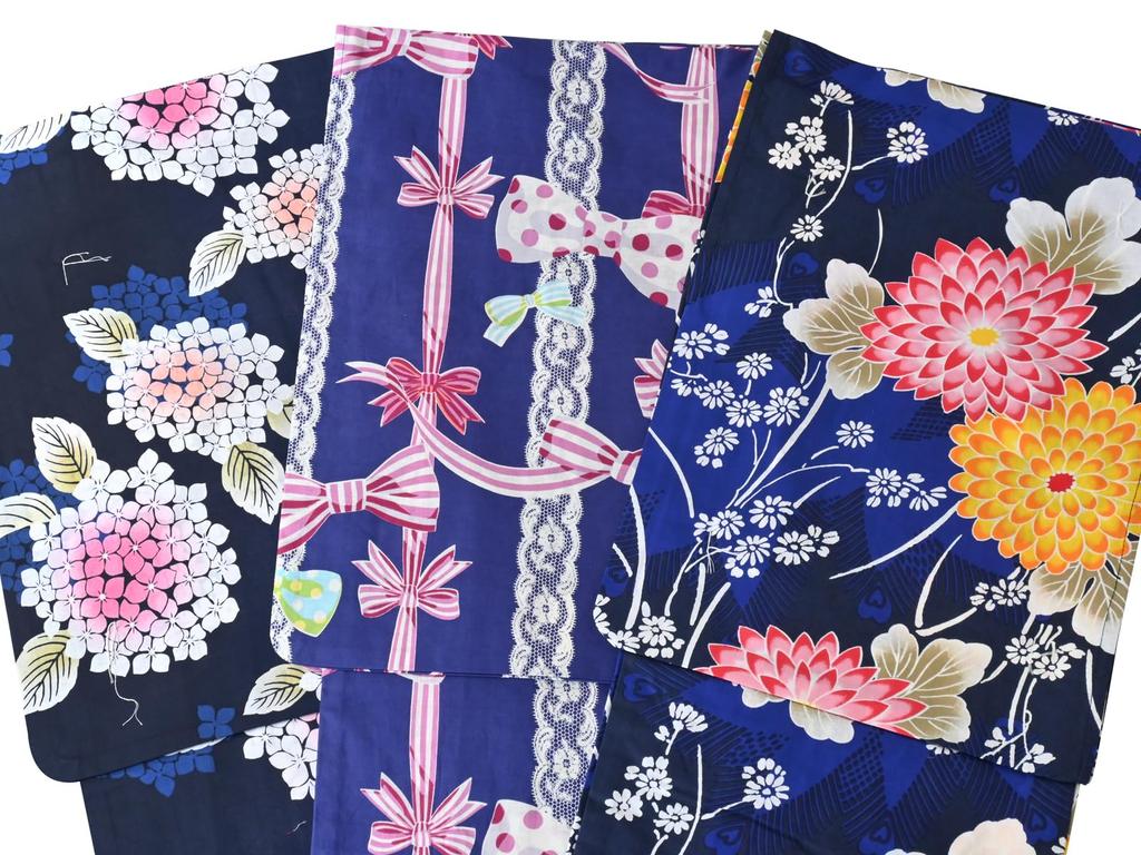 [SAKIKU-EN] A ready-made yukata and easy-to-wear obi set (navy blue) - Choose your favorite color (pattern is random). A perfect gift