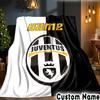 Custom Name Juventus FC Crest Design Throws Blanket Flannel Blankets for Couch Bed Gifts for Men Women Picnic Blanket Christmas Fan Gifts