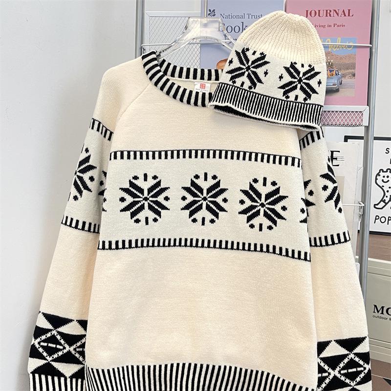 Унисекс ретро вязаный свитер в стиле колор-блок для осени/зимы XL