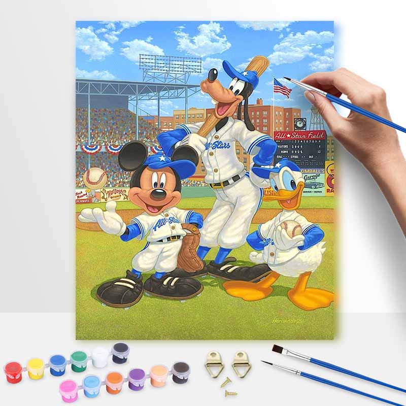 Disney Mickey Mouse Goofy Donald Duck Baseball Sport Oil Painting Kit Home Decor Gift 20x30cm