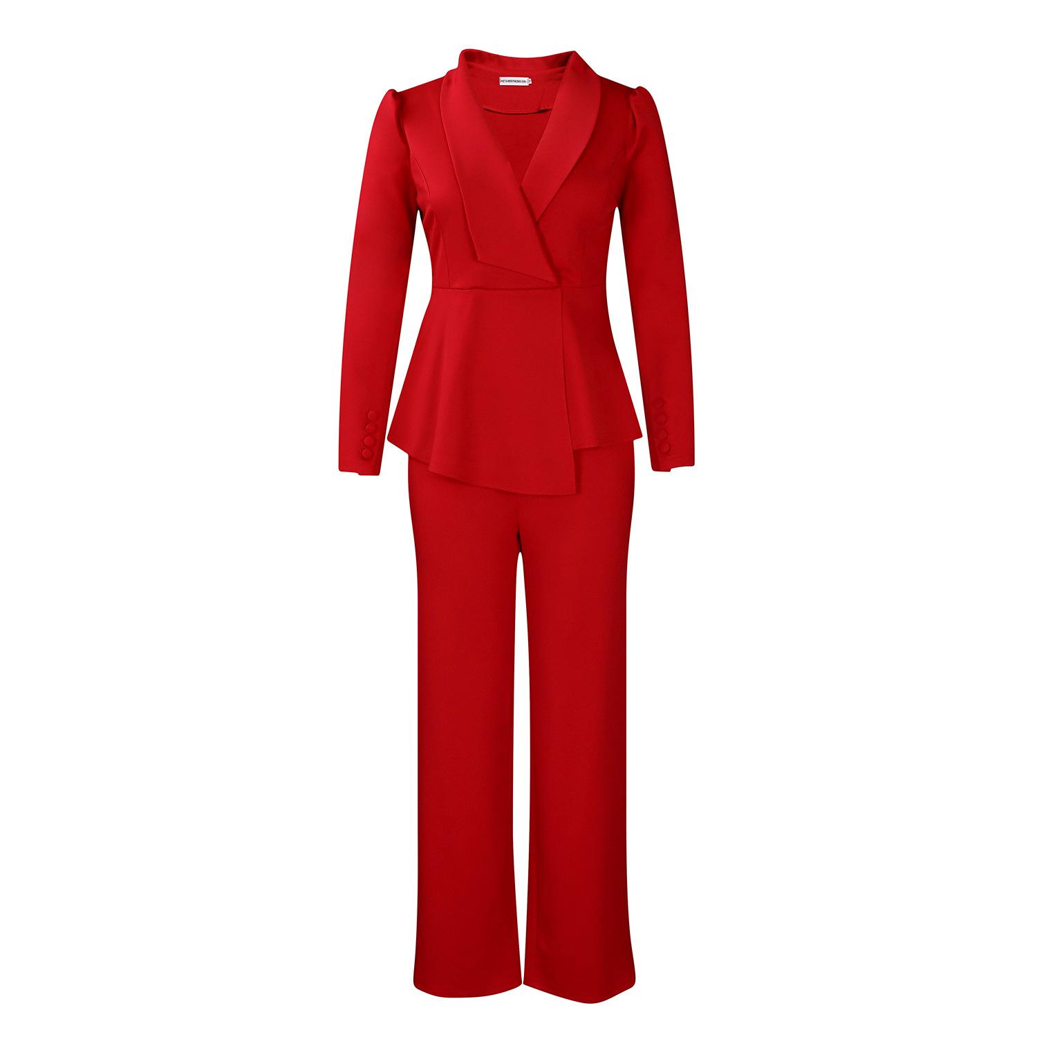 Womens Fashion Elegant Ol Long Sleeve Top Wide Leg Pants Two Piece Set S