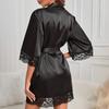 Women's Sexy Lace Bathrobe Pajamas Female Soft and Comfortable Solid Color Sleepwear V-Neck Bathrobe Pajamas