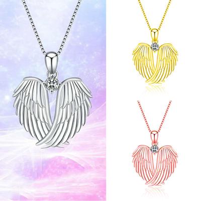Embrace Angel Wings Zircon Necklace Pendant Collarbone Chain Sweet Heart Necklace