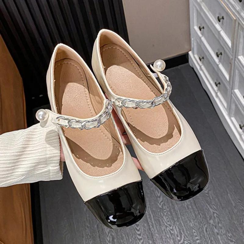 Fashion Luxury Designer Women Mary Jane Shoes Elegant Pearl Shiny Square Toe Footwear Large Size 2025 Spring Low Heels Ladies Pumps