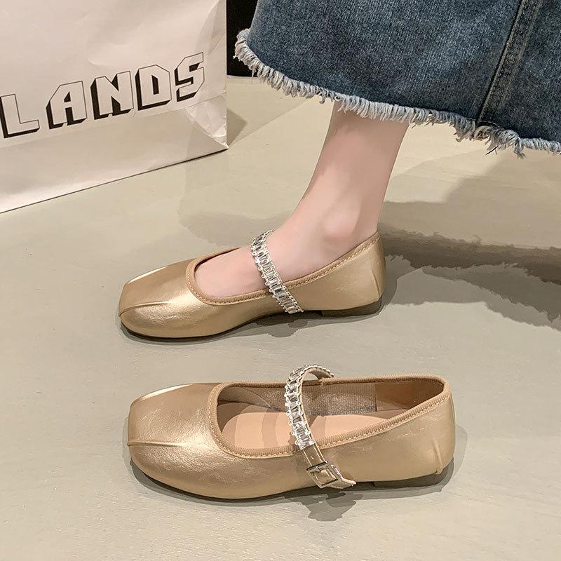 French gentle fairy evening shallow mouth single shoes female spring and autumn 2025 new one-word with thick heel Mary Jane grandma shoes