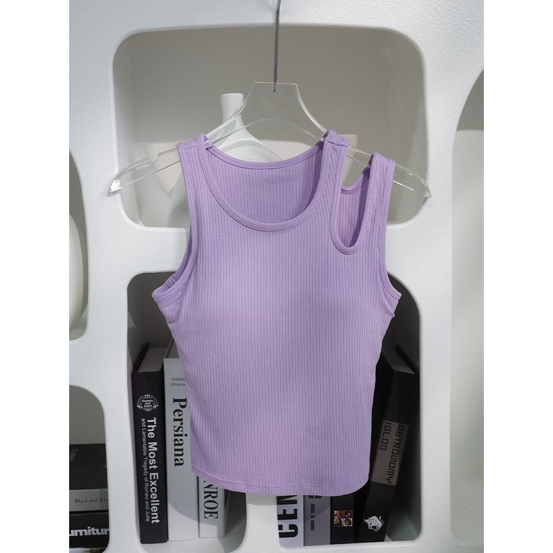 

Sports Tops Fashion Fancy White Sleeveless I-Shaped Chest Pad Fitness Breathable Sexy Camisole for Women Roland Purple 6 = size M