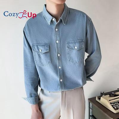 Cozy Up Men's Long Sleeve Double Pocket Snap Denim Shirt