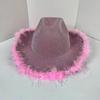 Plush Brim Fisherman Cap Pink Silver Panama Hat  Wedding Bachelorette Dress Accessories