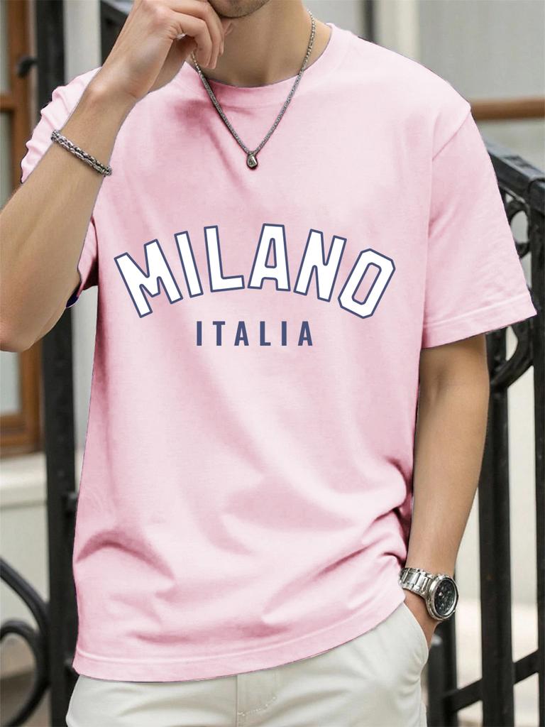 Milano Włochy Nadruk Litery Retro Koszulka Męska Luźna Bawełniana Koszulka Modna Letnia Odzież Unisex Uniwersalna Streetwear