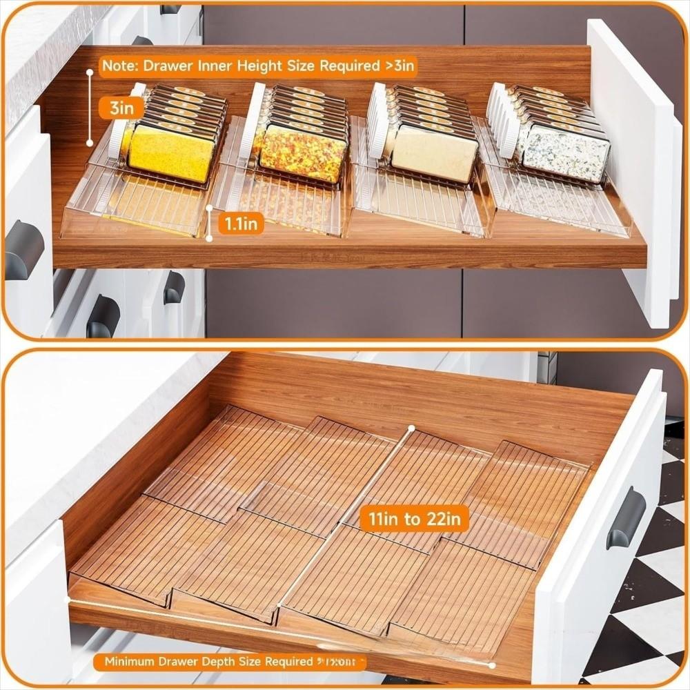 2pcs Drawer Tray Drawer Spice Organizer Stackable Transparent Display Rack  Kitchen