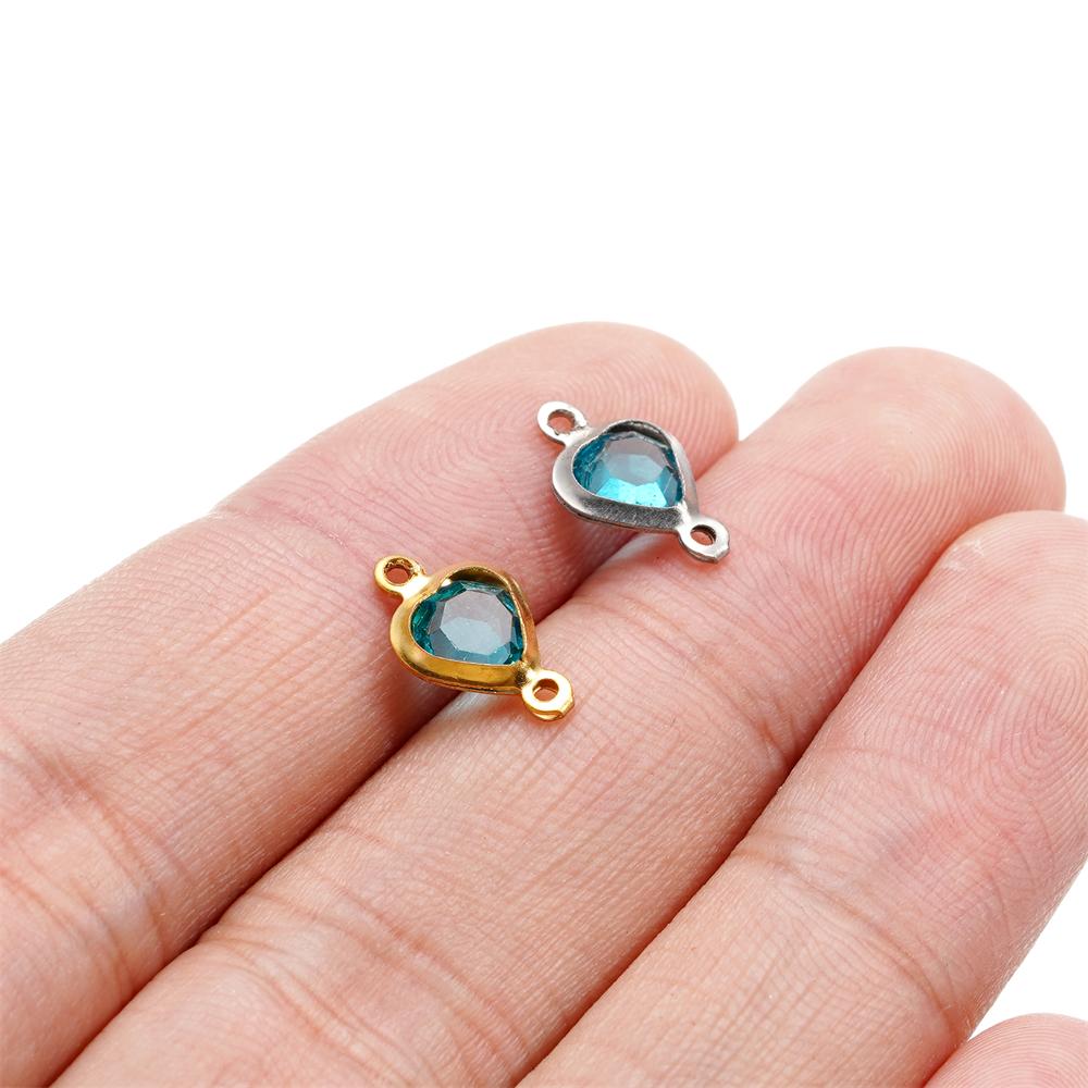10pcs/lot Stainless Steel Crystal Love Heart Double Ring Pendants for DIY Bracelet Necklace Beads Jewelry Making Accessories