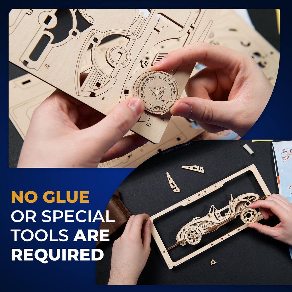 Ugears Roadster MK3 Puzzle 70195 Roadster MK3 Puzzle Wooden Block DIY Puzzle Assembly Imagination Creativity Toy Educational Wooden Puzzle 3D Craft