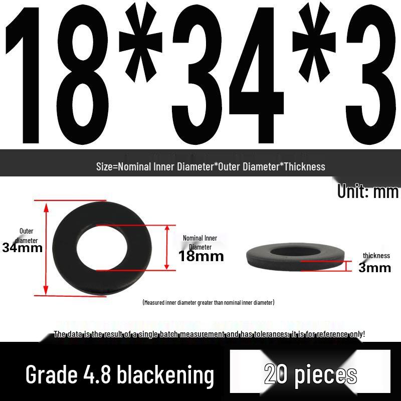 High-Strength Black Flat Washer - Grades 4.8 & 12.9, Sizes M3 To M24