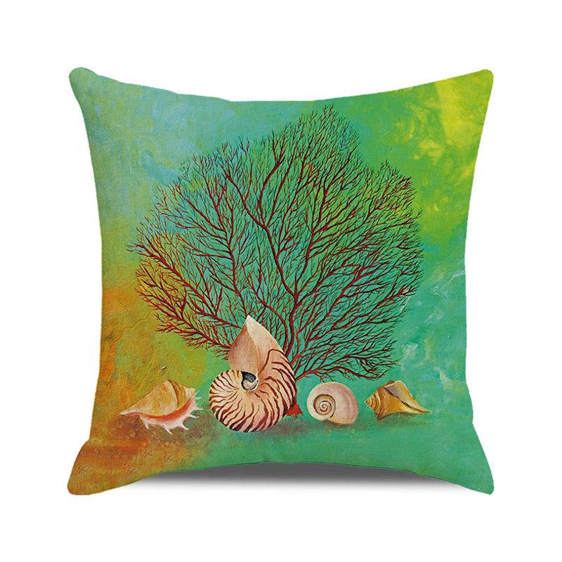 Watercolor Painting of Coral Marine Creatures Digital Printing Short Plush Pillow Covers for Car Sofa Office Cushion Cover
