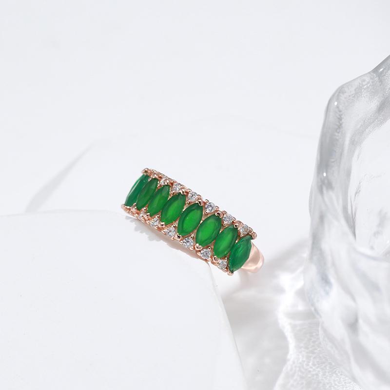 Luxury Geometric Emerald Green Zircon Double Rings for Women Party Daily Personality Jewelry