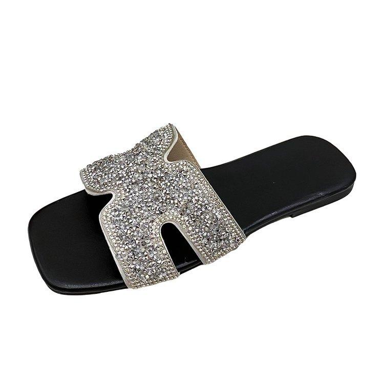 

Large size square head slippers, female summer lazy people wear cool slippers with one foot drilled outside 36 чорний