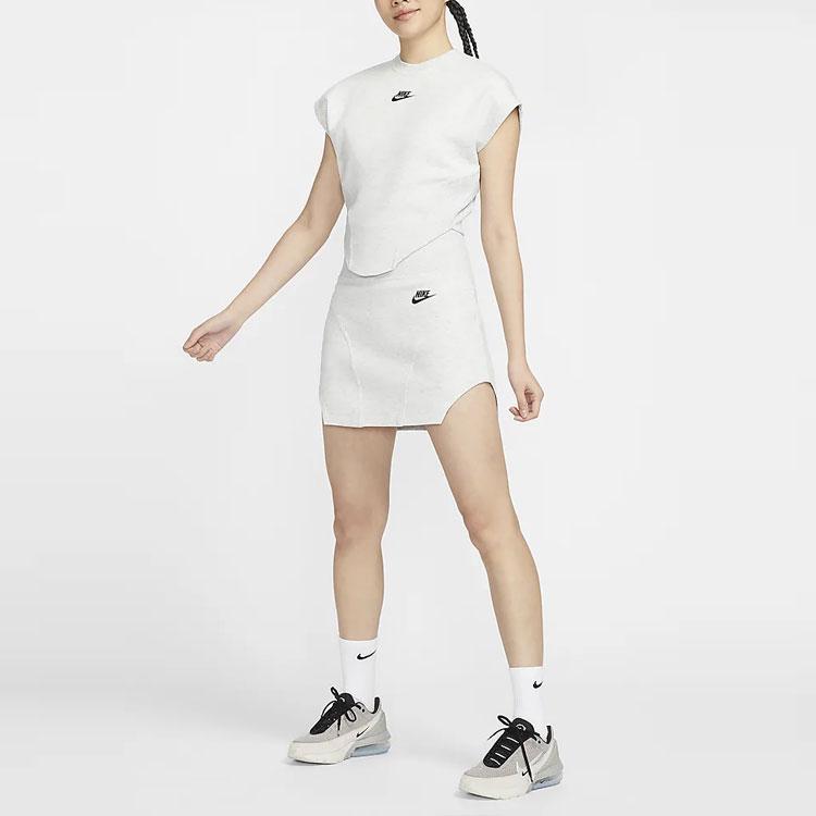 Nike SS24 Sportswear Tech Fleece Logo Print Comfortable High Waist Sports Knit Skirt Women Skirts Light-Gray FQ1853-013