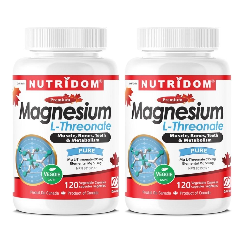 2 Bottles Nutridom Magnesium L-Threonate 120 Veg Capsules 2 pcs 120 Tablets