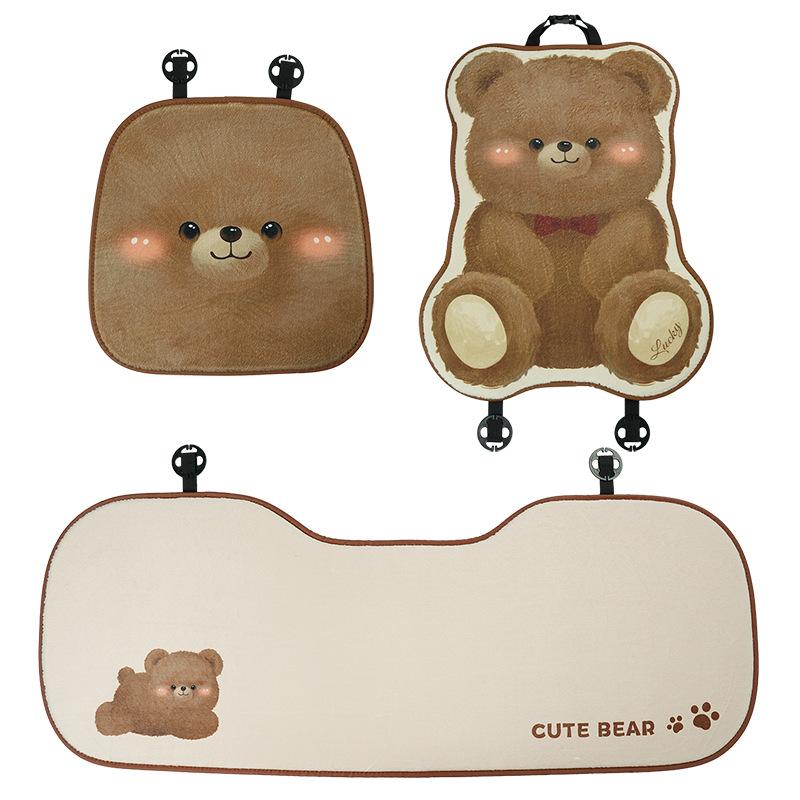 Cartoon Furry Cute Bear Plush Car Seat Covers Mat Universal Car Seat Cushion Car Pillow Auto Interior Accessories Seat Supports