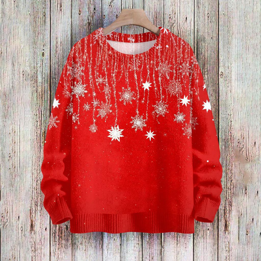 Women's Fashionable Casual Long-sleeved Checkered Printed Round-neck Sweater Knitted Top