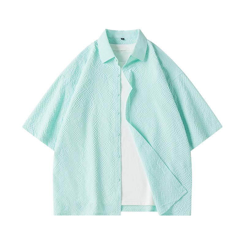 Kurzarmhemd für Herren, vielseitige, einfarbige, übergroße Bubble-Shirt-Jacke für Herren