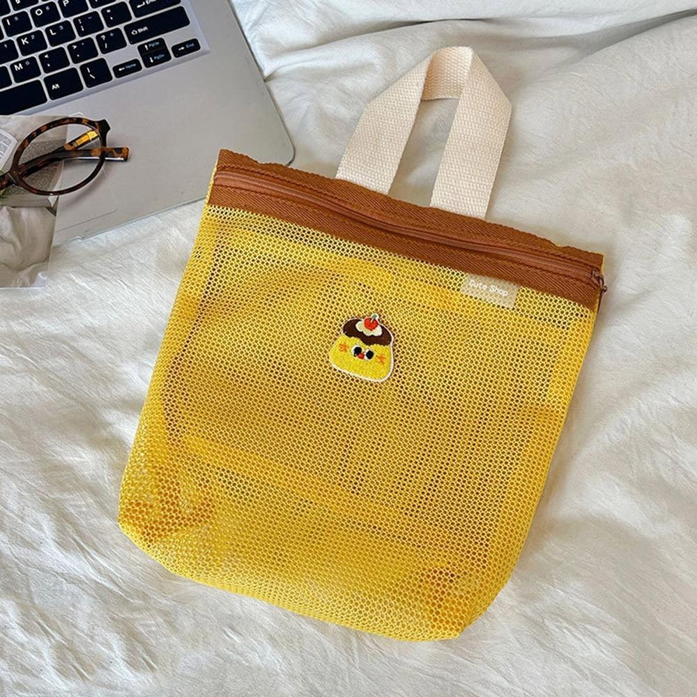 

Сетчатая сумка для хранения кистей для макияжа, студенческая канцелярия, косметичка на молнии, женская косметичка, для улицы жёлтый