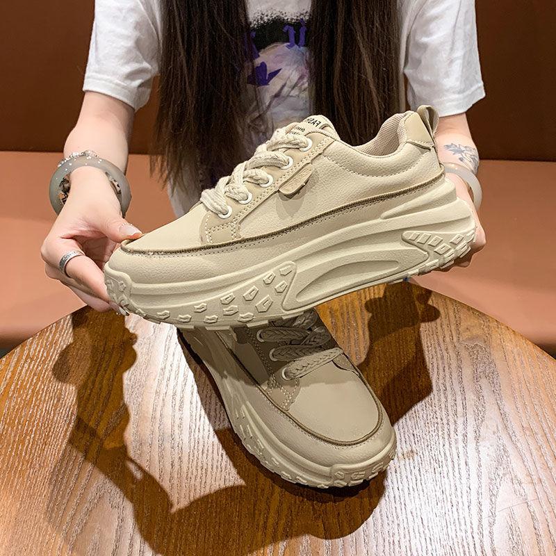 Casual shoes new 2025 color matching dad shoes thick sole heightening leather surface sports shoes women's shoes fashion student Korean version tide