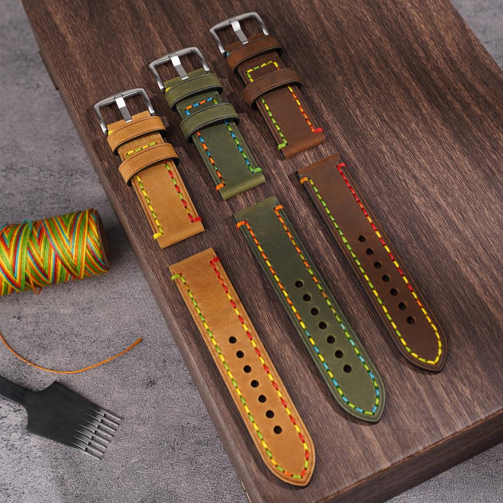 22 Get The Goods, Crazy Horse Leather Strap, High-Quality First-Layer Cowhide Handmade Strap, Watch Accessories.