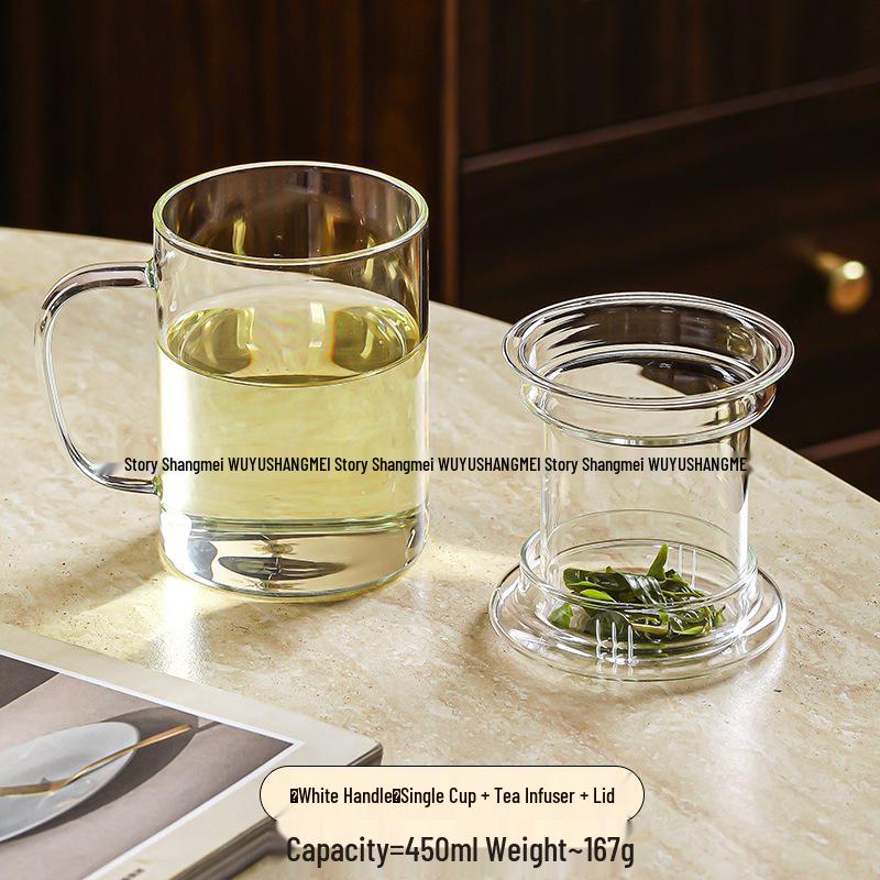 High-Temperature Resistant Borosilicate Glass Cup with Flat Bottom, Lid, and Handle - Explosion-Proof for Tea or Milk
