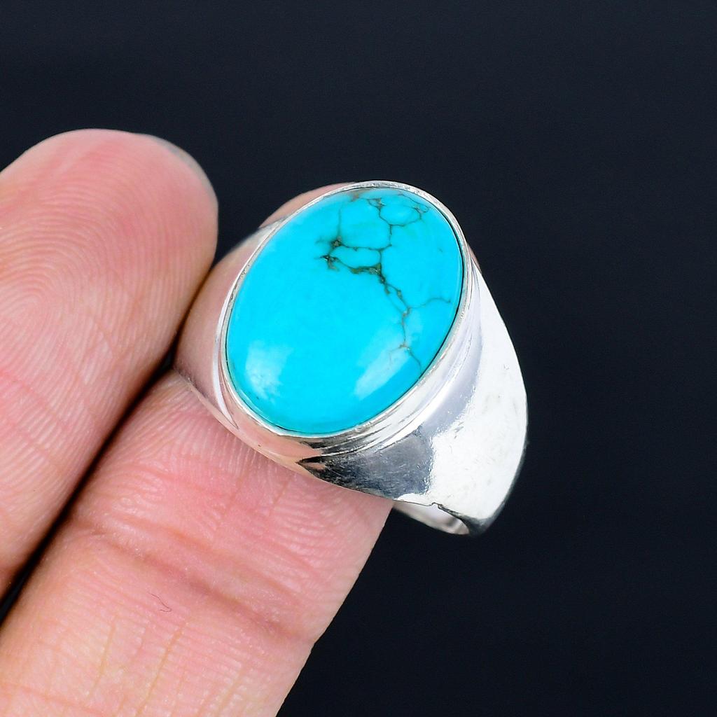 Türkis Edelstein Ring für Männer und Frauen 925 Silber Vergoldet Geometrisches Band Vintage Boho Stil Finger Schmuck Geschenk für Ihn/Sie