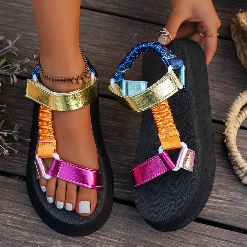 Large size thick-soled Velcro sandals women's new famous style color matching beach sandals