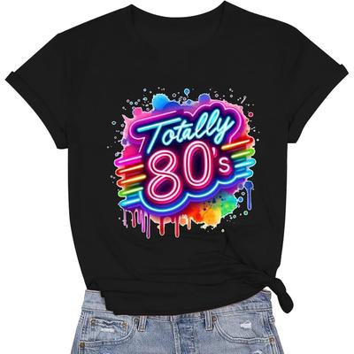 Retro 80er Jahre T-Shirt für Damen Vintage Neon 80er Jahre Shirt Rave Motto Party T-Shirt Rundhals T-Shirts Oberteile