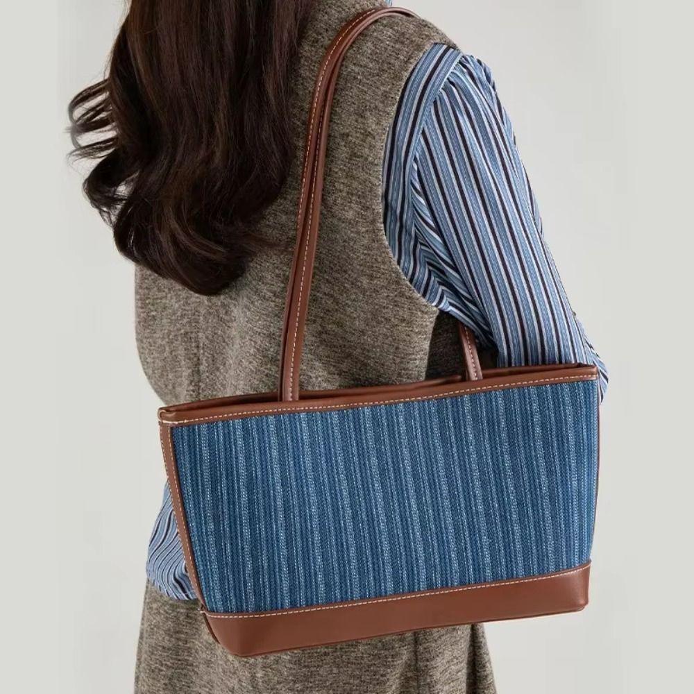 Handbag Denim Splicing Tote Bag Large Capacity Ins Square Tote Bag Simple Shoulder Bag  Travel