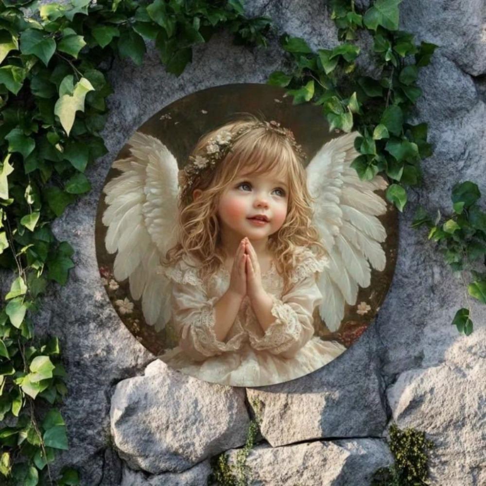 Christmas Angel Aluminum Metal Plaque Wreath Wall Art Kitchen Living Room Holiday Decor