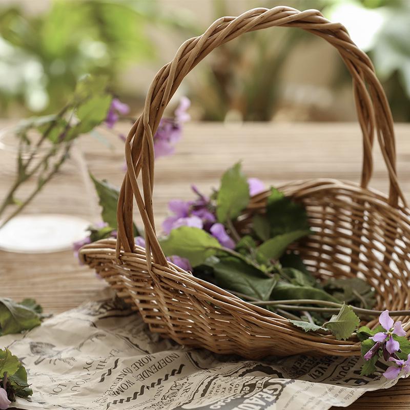 Handmade Straw, Rattan, Willow & Bamboo Woven Basket for Flowers & Storage