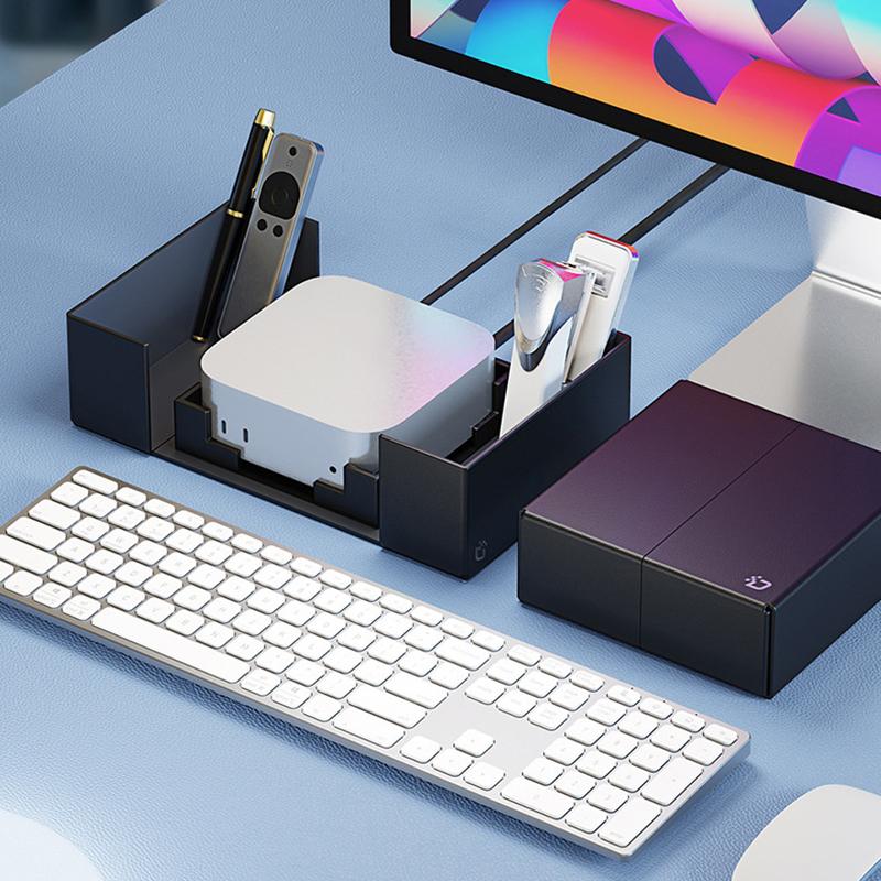 Pu Leather Computer Protective Case With Cover And Storage Pocket Mini Pc Holder Stand Bracket For Mac Mini M4 2024