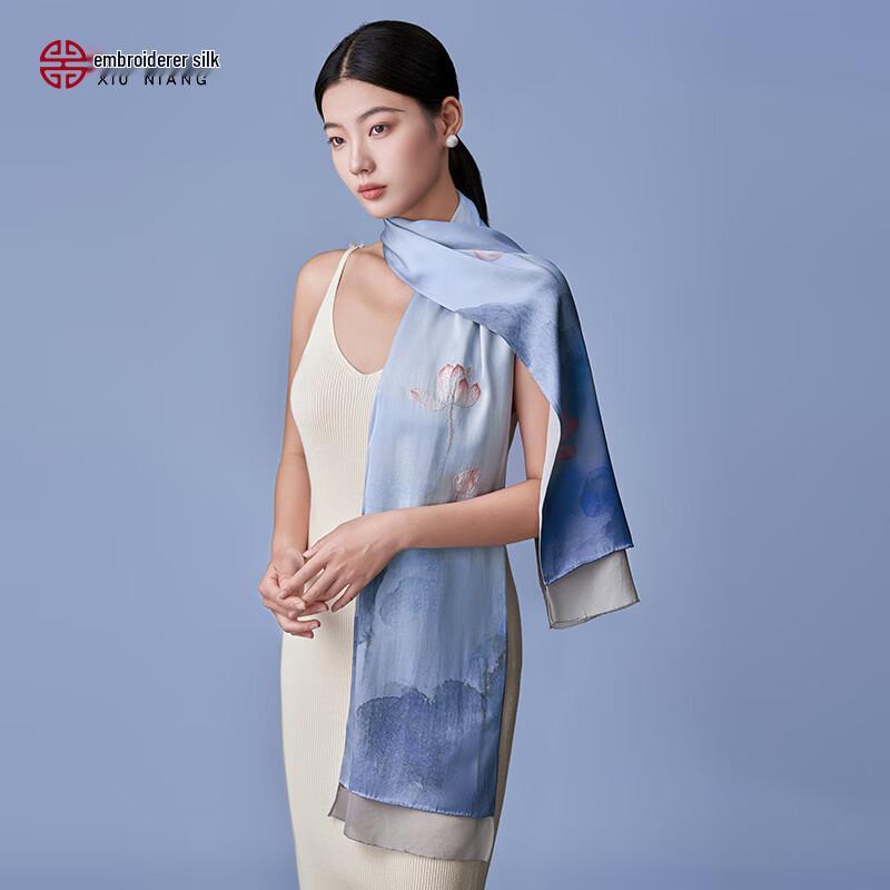 Xiuniang Su Embroidery Mulberry Silk Luxury Shawl Scarf