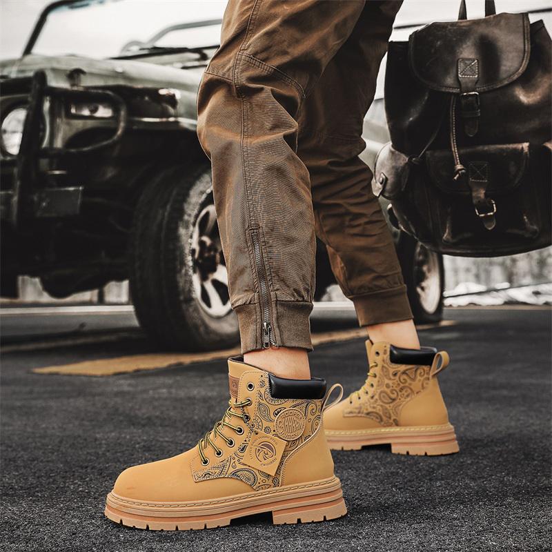 Модные желтые мужские модные ботинки Модные повседневные мужские мотоциклетные ботинки — фото 4